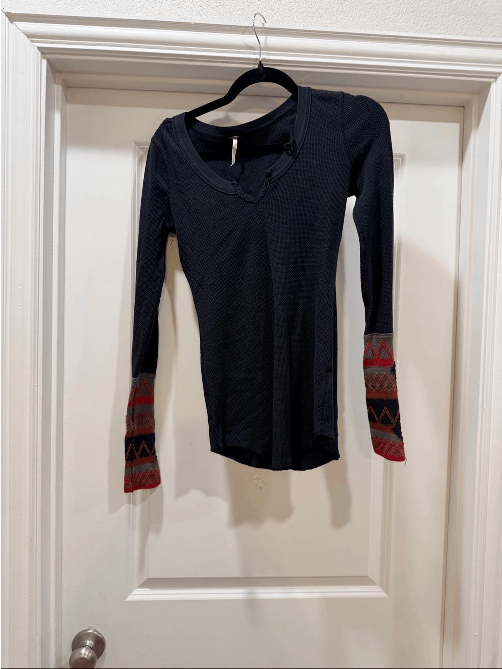 Free People Kombucha Cuff Thermal Top Embroidered Waffle Knit Boho